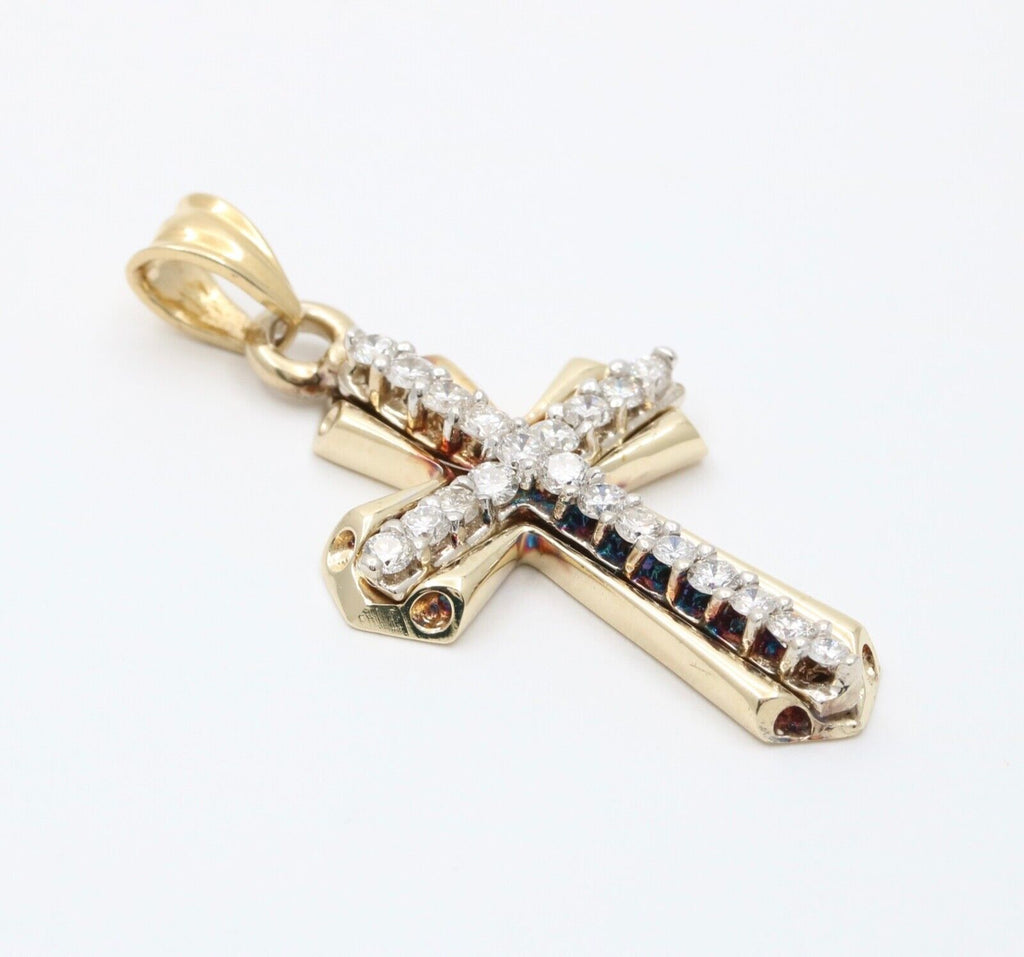 Vintage 14K Yellow Gold Cross Diamond Pendant