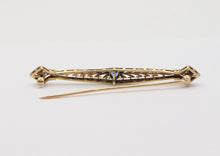 Load image into Gallery viewer, Art Deco Krementz Sapphire 14K White Yellow Gold Brooch Pin
