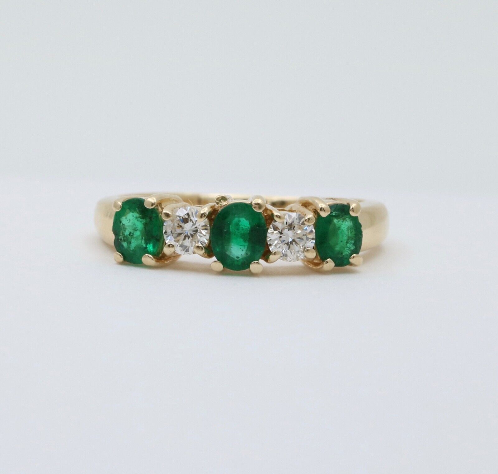 Vintage 14K Yellow Gold Emerald & Diamond Band