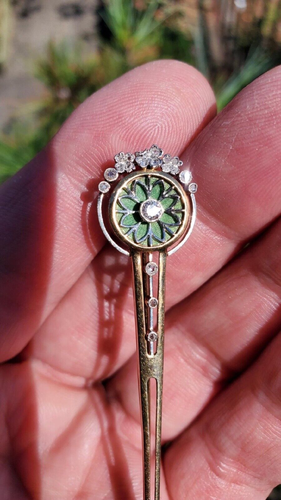 Incredible Victorian Old Euro Rose Cut Cloth 14K YG WG Brooch Pin