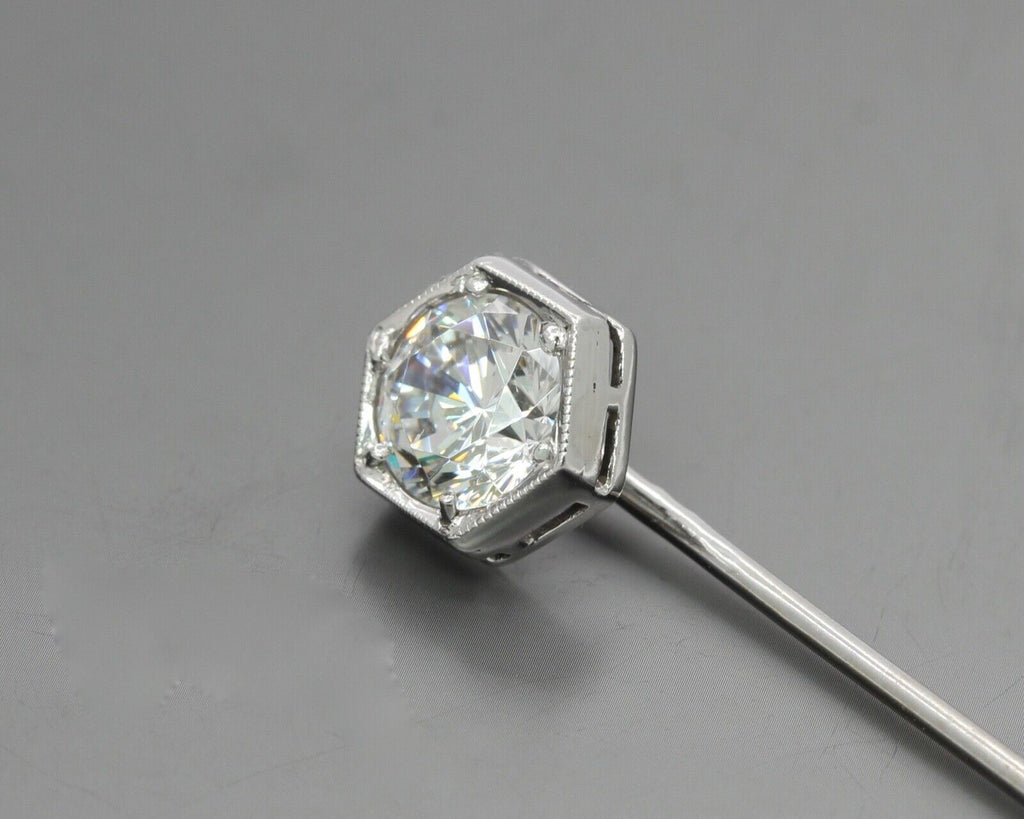 Art Deco 14K White Gold Limestone Stick Pin