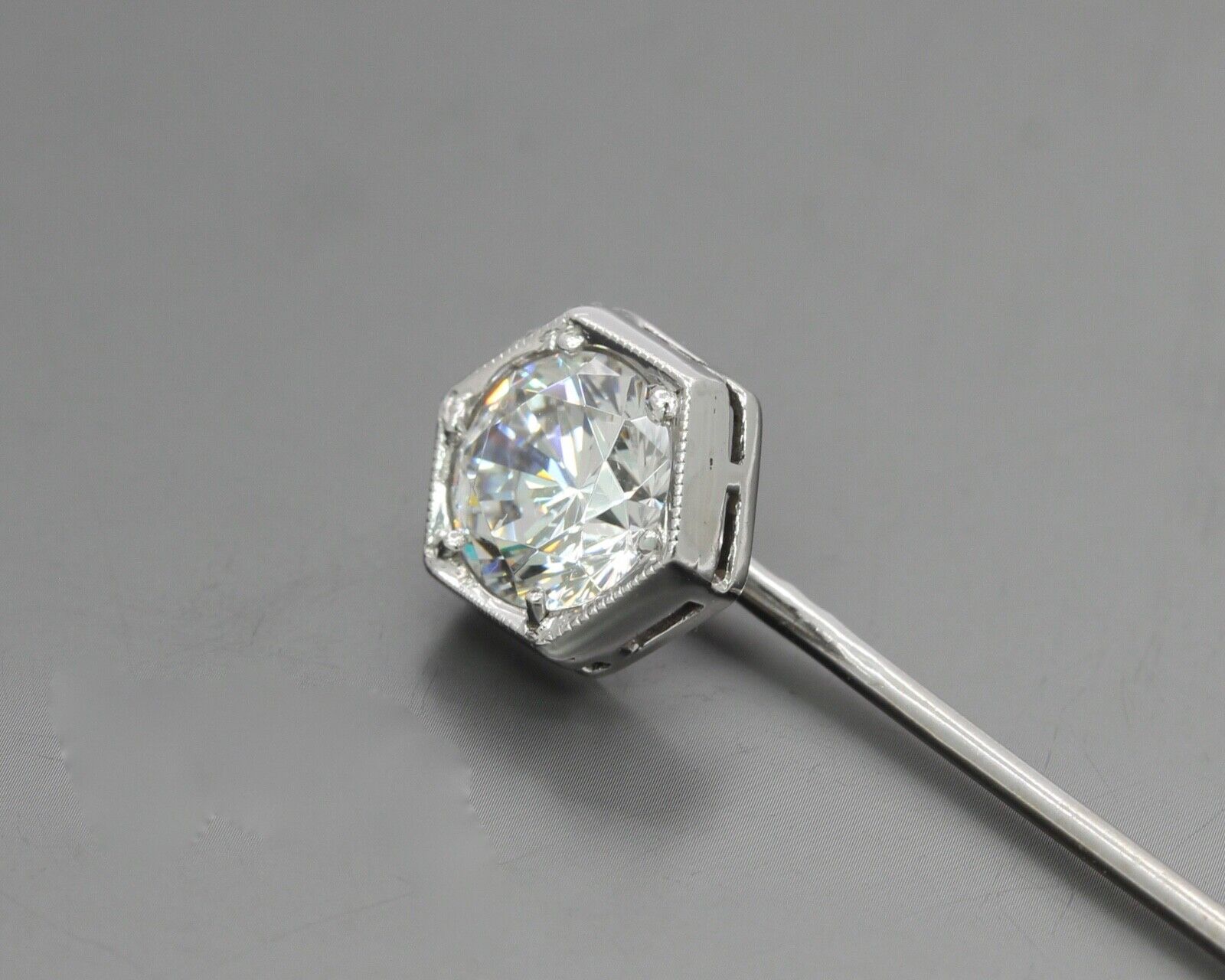 Art Deco 14K White Gold Limestone Stick Pin