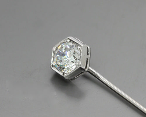 Art Deco 14K White Gold Limestone Stick Pin