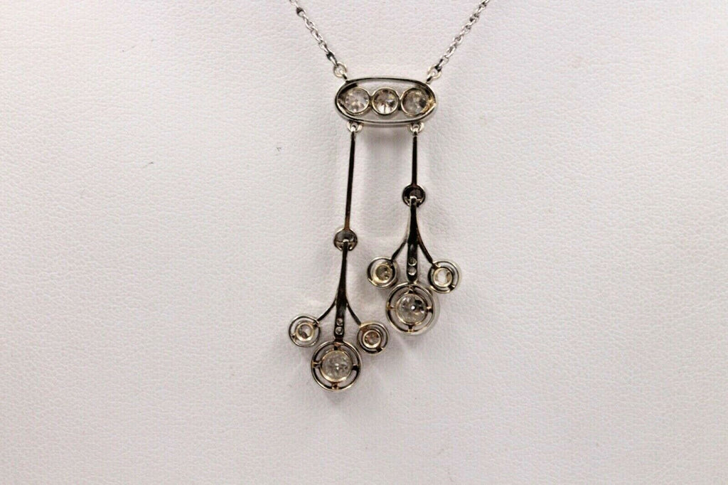 Art Deco Old Mine Diamonds Platinum Pendant and Chain