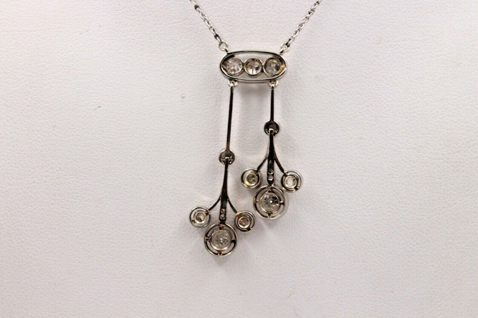 Art Deco Old Mine Diamonds Platinum Pendant and Chain
