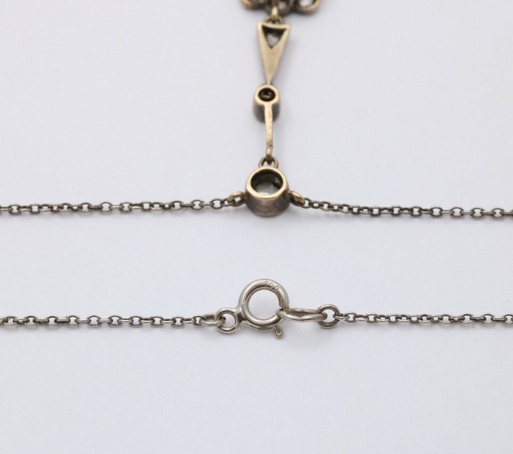 Edwardian 14K Gold & Silver Sapphire, Rose Cut Diamond Floral Lavalier Necklace