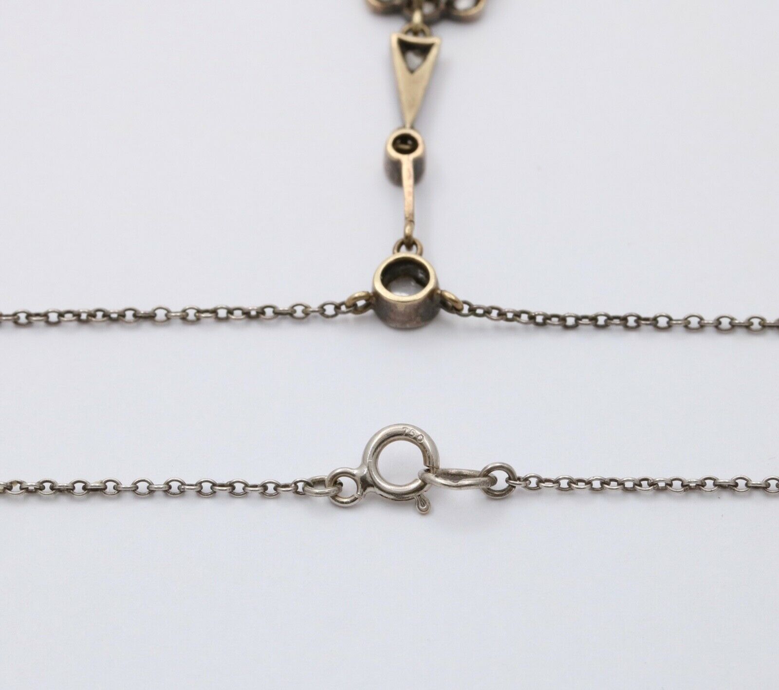 Edwardian 14K Gold & Silver Sapphire, Rose Cut Diamond Floral Lavalier Necklace