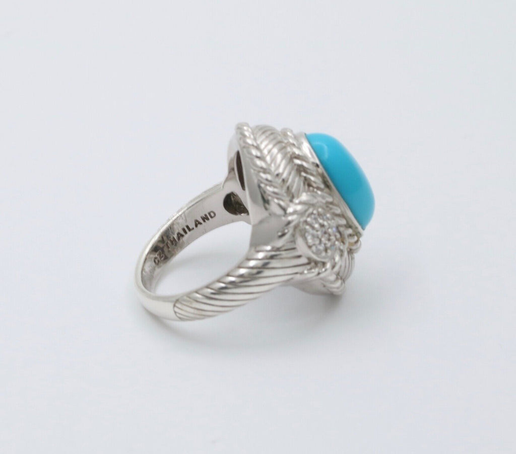 Judith Ripka Turquoise Colored Stone and Diamond 925 Silver Ring