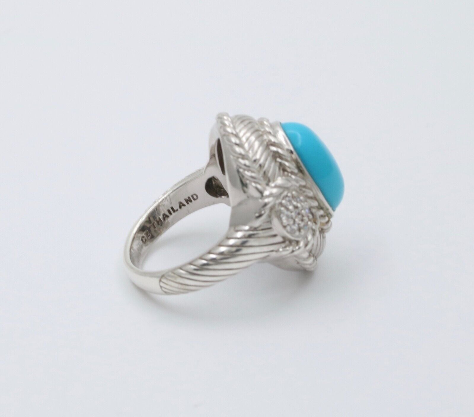 Judith Ripka Turquoise Colored Stone and Diamond 925 Silver Ring