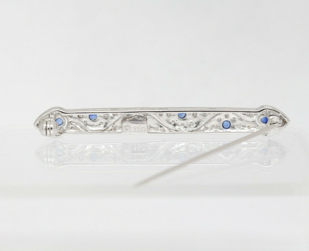 Vintage 18K White Gold Diamond Sapphire Bar Pin