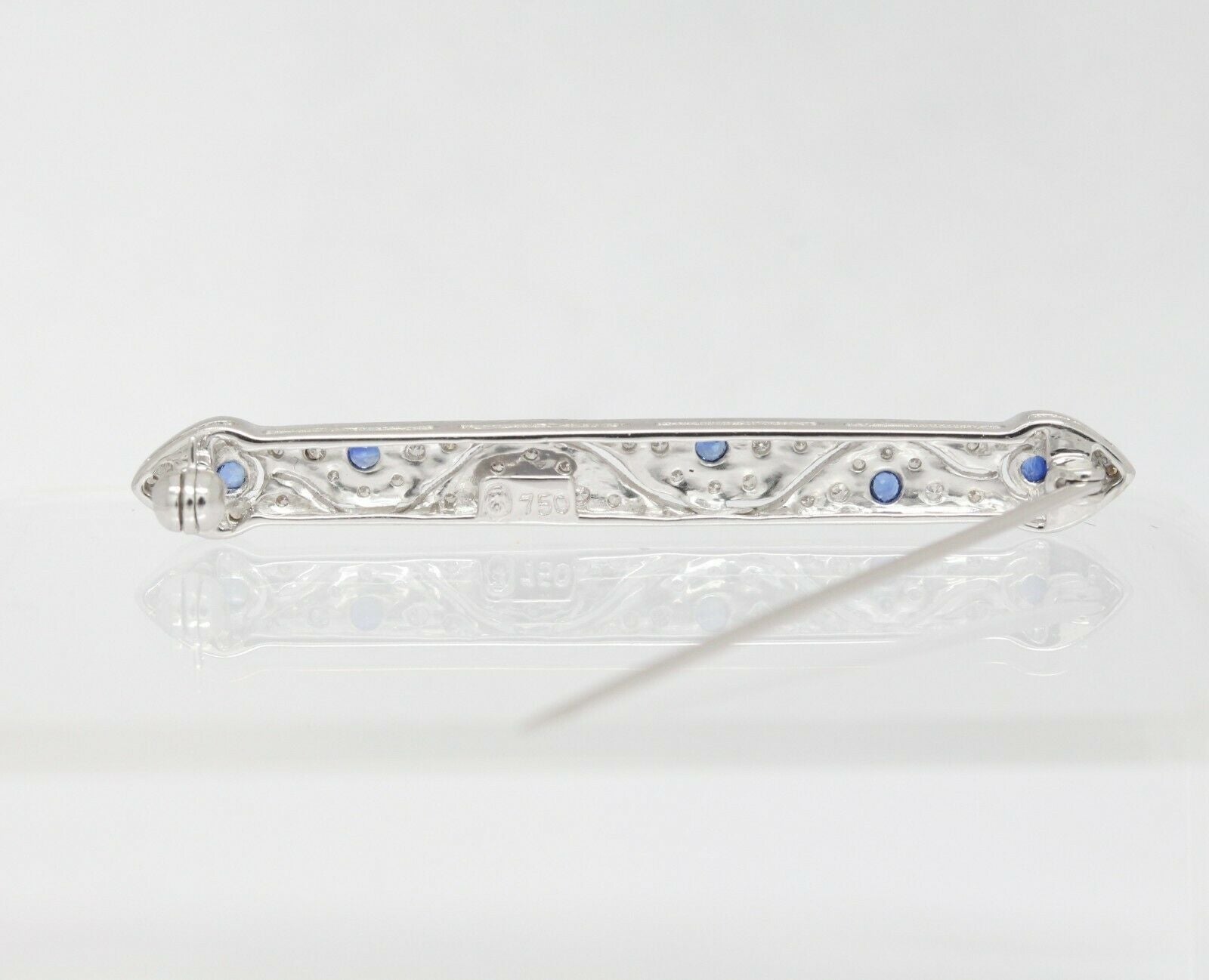 Vintage 18K White Gold Diamond Sapphire Bar Pin