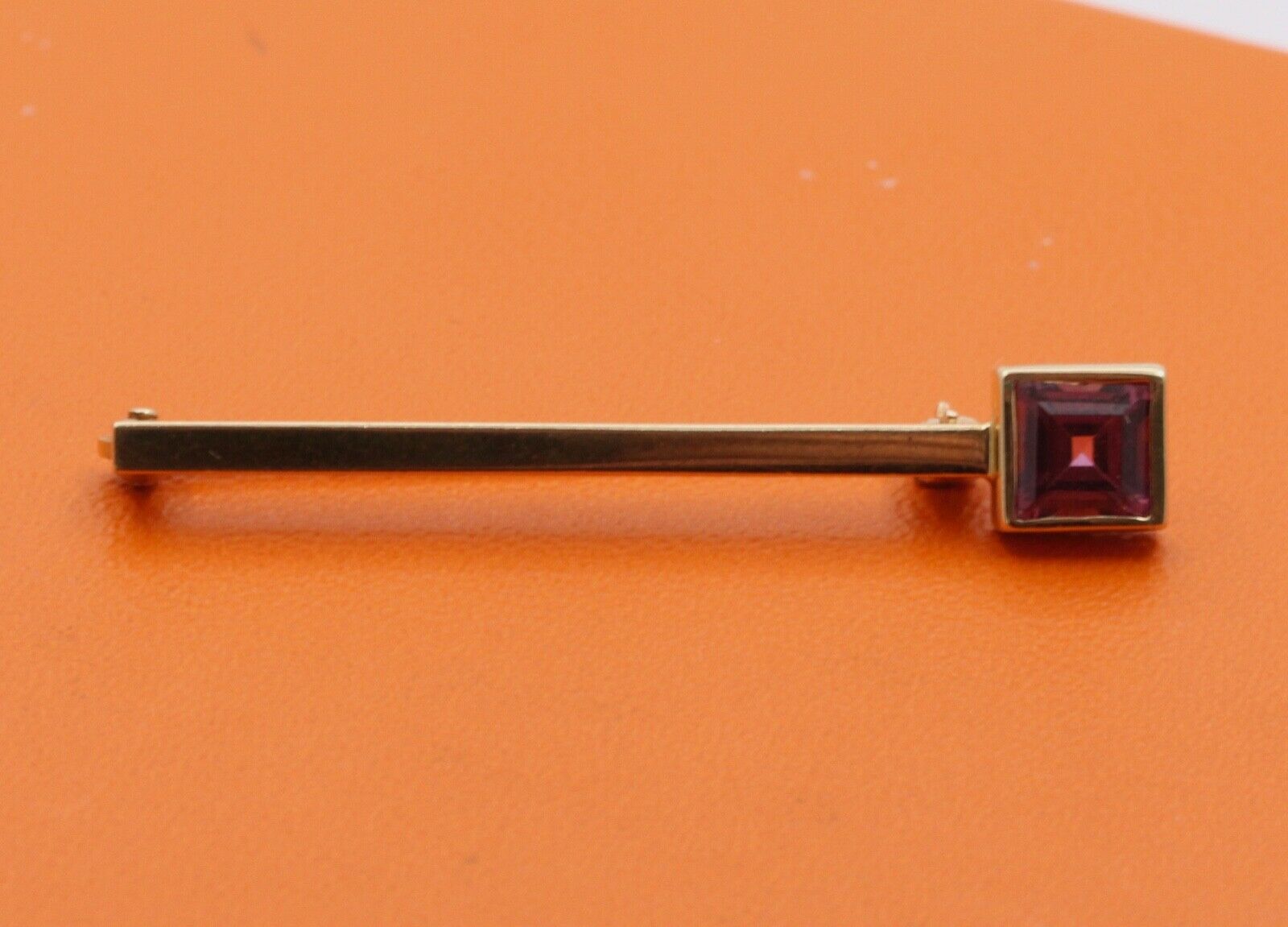 Art Deco Emerald Cut Tourmaline 14K Yellow Gold Brooch Pin