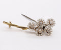 Vintage Diamonds Flowers Enamel 14K Yellow Gold Brooch Pin