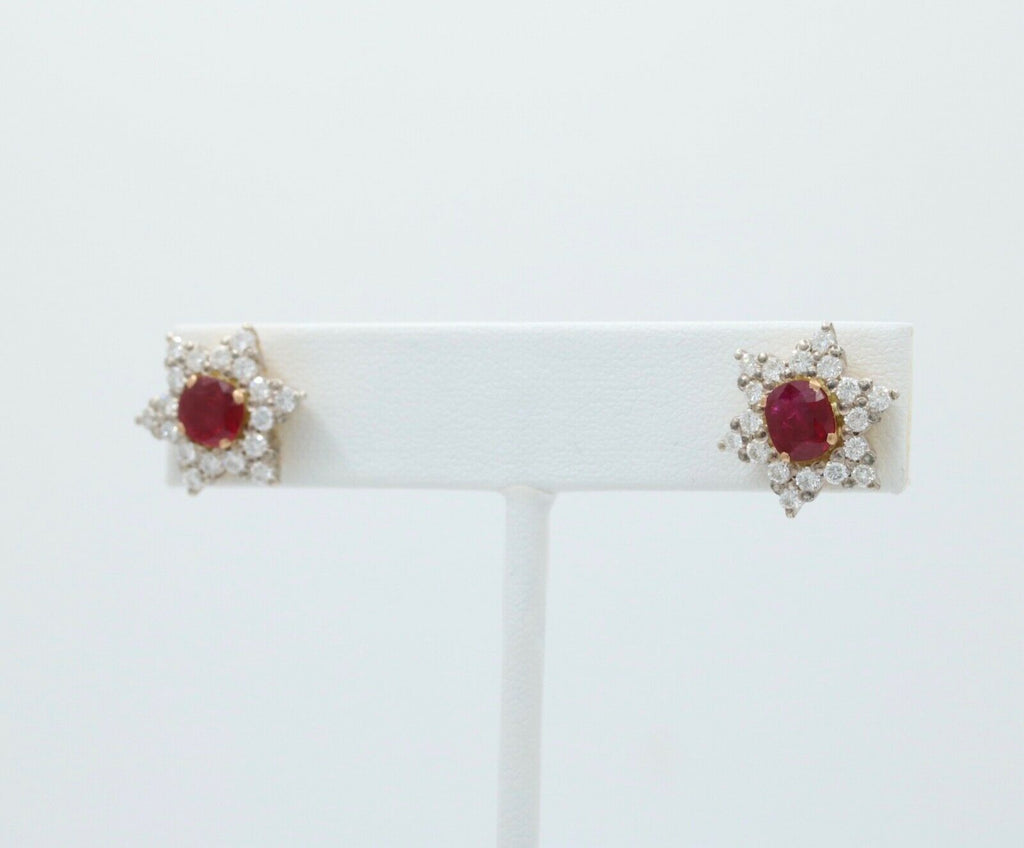 Vintage Star Ruby Diamonds Platinum 18K YG Earrings