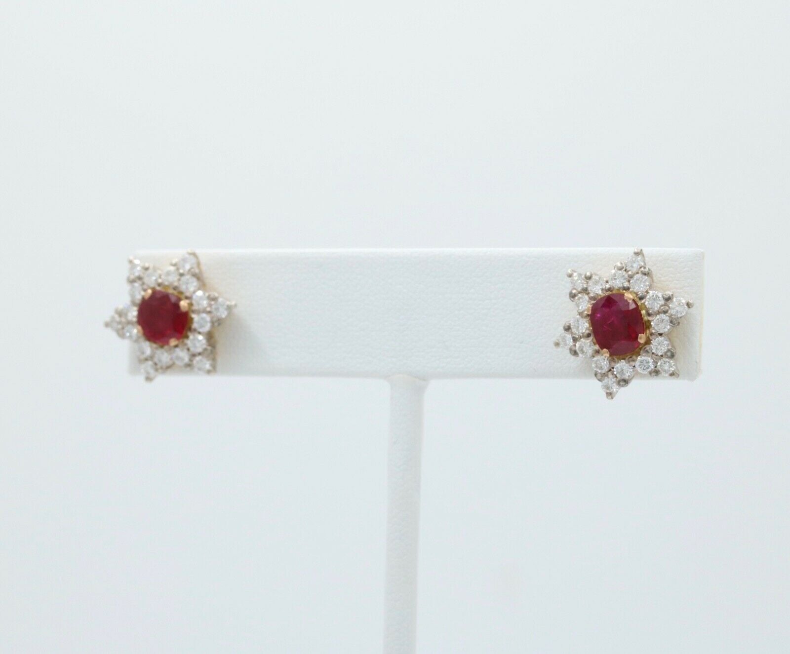 Vintage Star Ruby Diamonds Platinum 18K YG Earrings