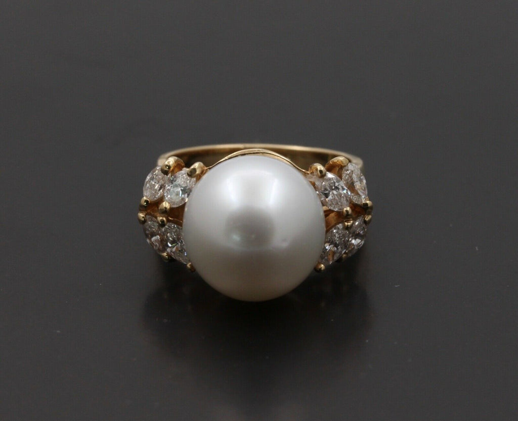 Vintage South Sea Pearl Diamonds 14K Yellow Gold Cocktail Ring