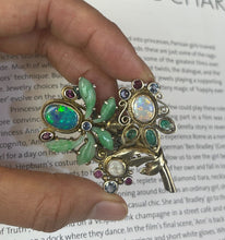 Load image into Gallery viewer, Antique Silver Art &amp; Craft Opal &amp; Jade Flower Brooch.
