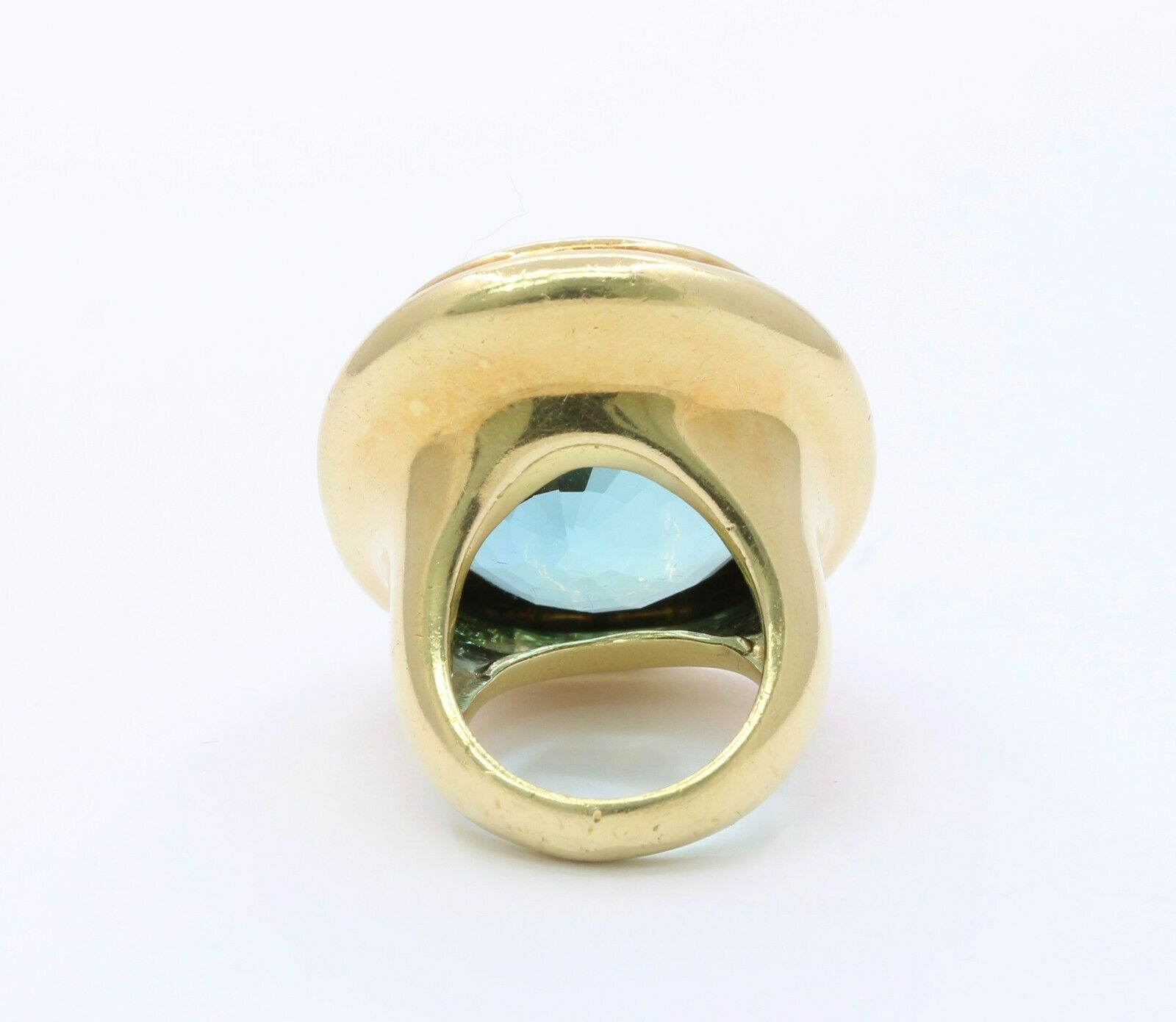 Huge Vintage Heavy 18K Yellow Gold 40+ Carat Aquamarine Ring