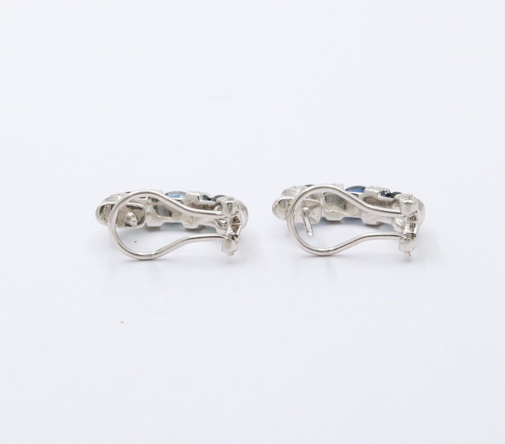 Vintage Blue Sapphire Diamonds 14K White Gold Earrings