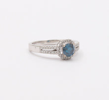 Load image into Gallery viewer, Vintage 14K White Gold Blue Topaz Diamond Halo Ring, Engagement Rig
