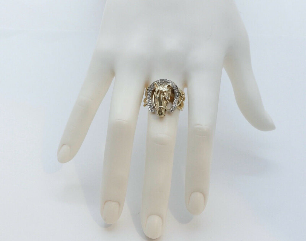 Chunky Unisex 14K Yellow Gold Diamonds Horse Afficionado Ring