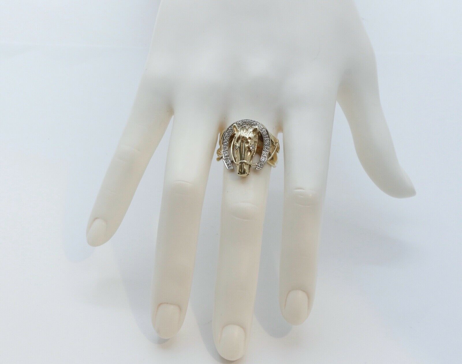 Chunky Unisex 14K Yellow Gold Diamonds Horse Afficionado Ring