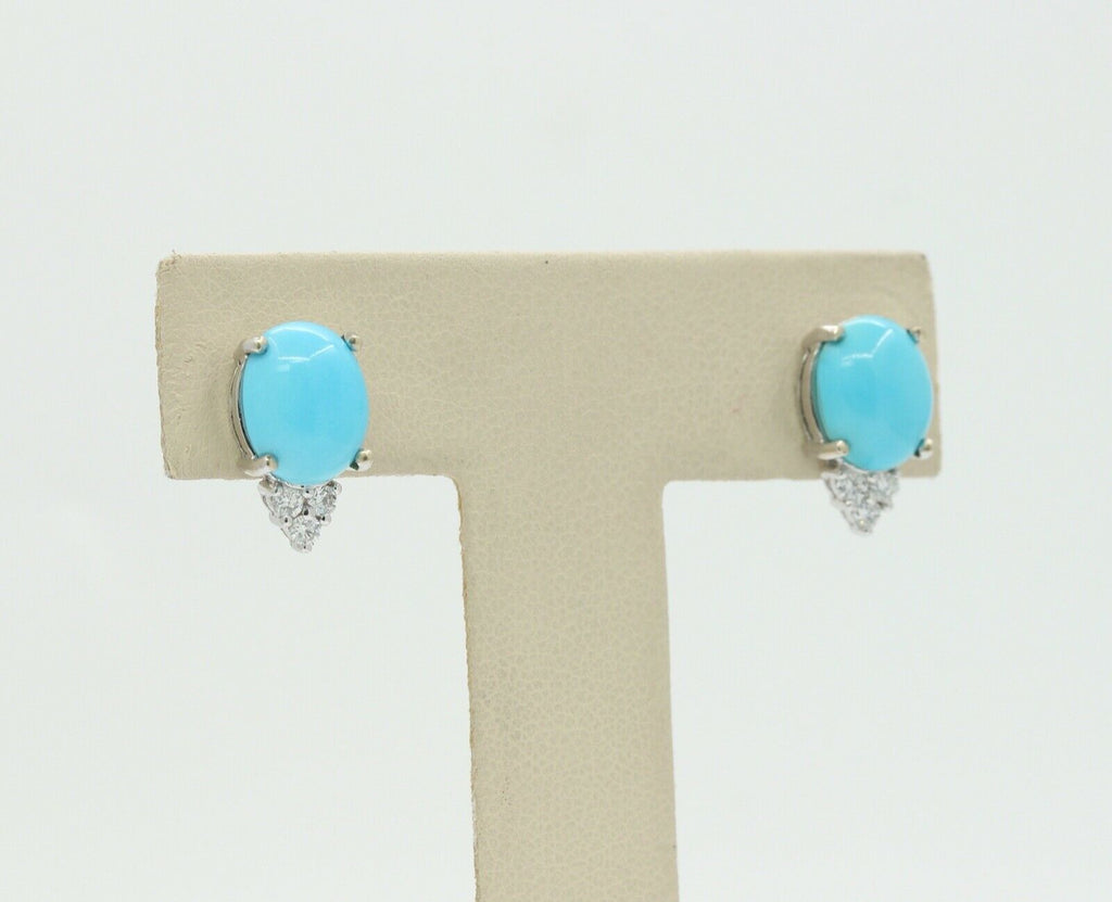 Ladies 18K White Gold Turquoise Diamonds Earrings