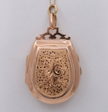 Load image into Gallery viewer, Vintage 18K Rose Gold Heavy Chased fleur de lis Locket Pendant
