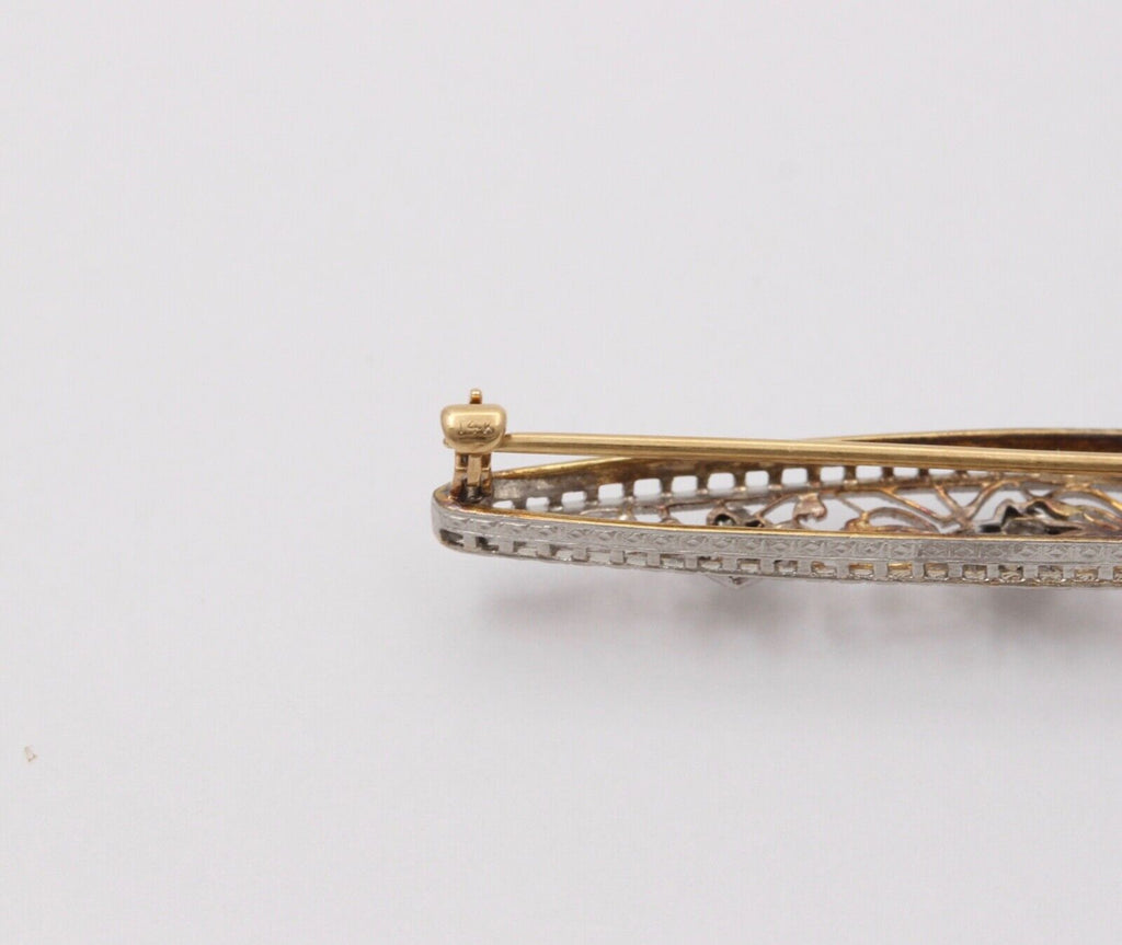 Art Deco Diamonds 14K White and Yellow Gold Brooch Pin
