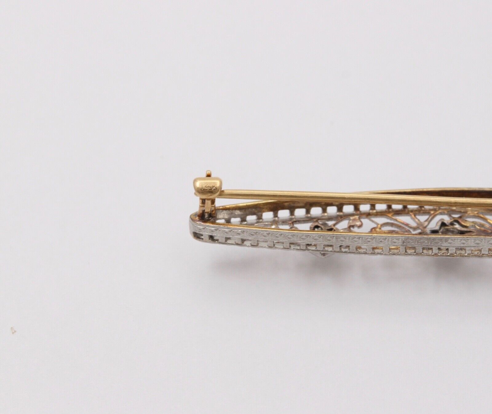 Art Deco Diamonds 14K White and Yellow Gold Brooch Pin