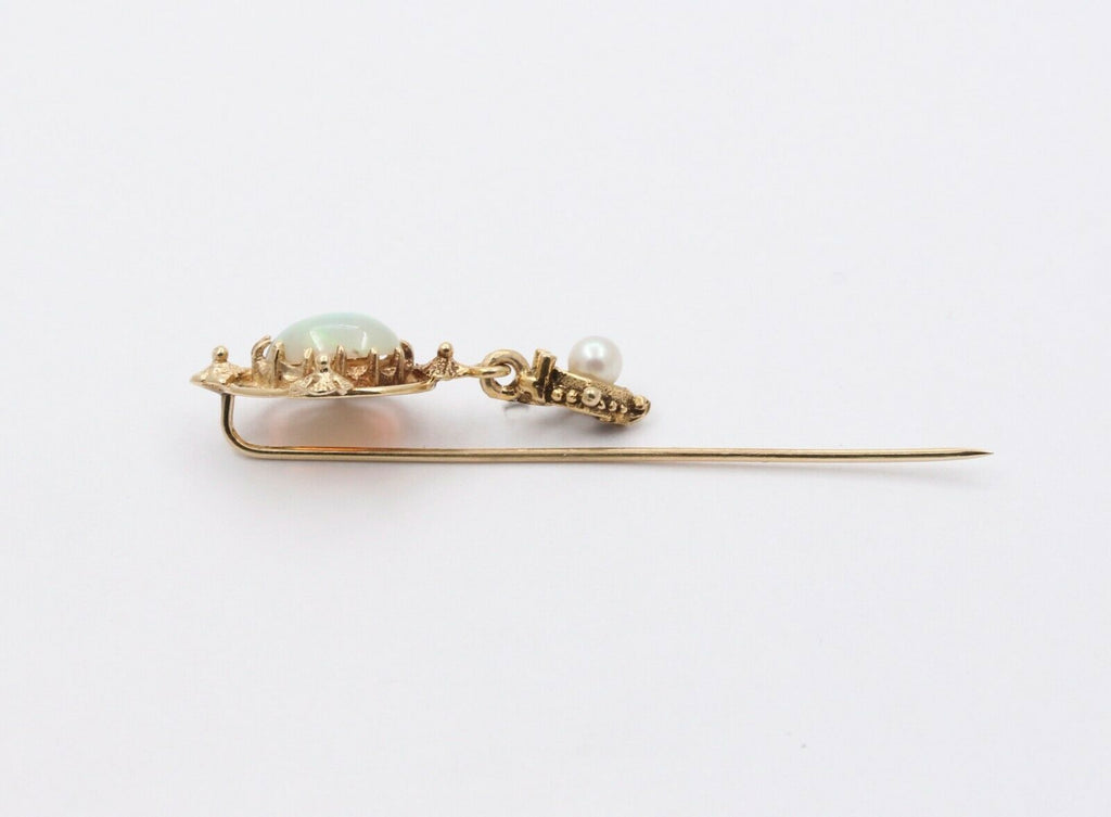 Vintage 14K Yellow Gold Opal Pearl Stick Pin