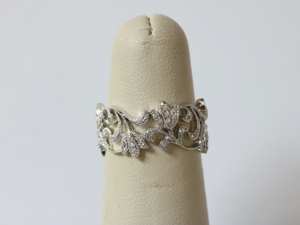 Beautiful Ladies Floral Filagree Diamonds 18K White Gold Ring