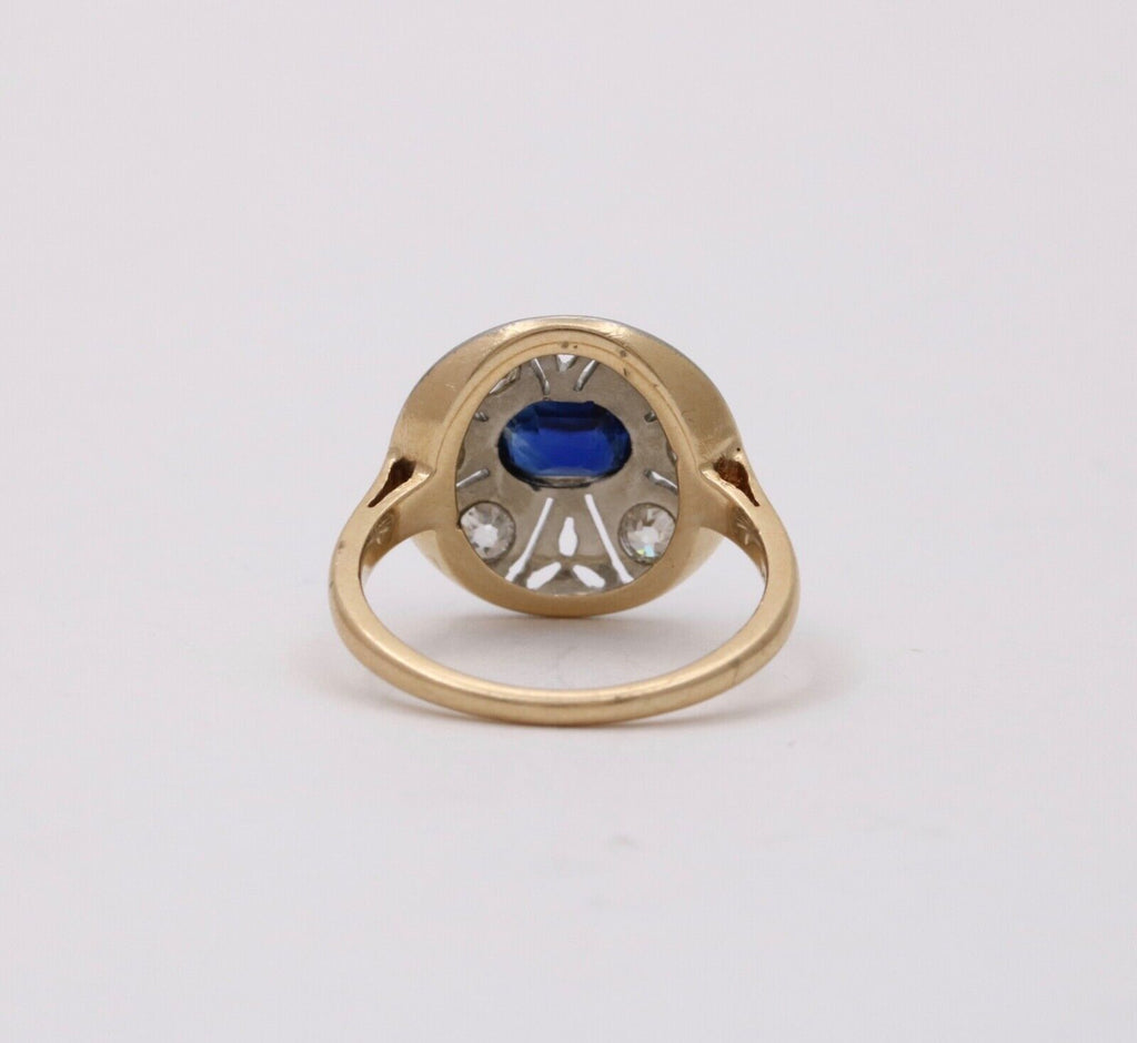 Art Deco Sapphire Diamond 14K White Yellow Gold Ring