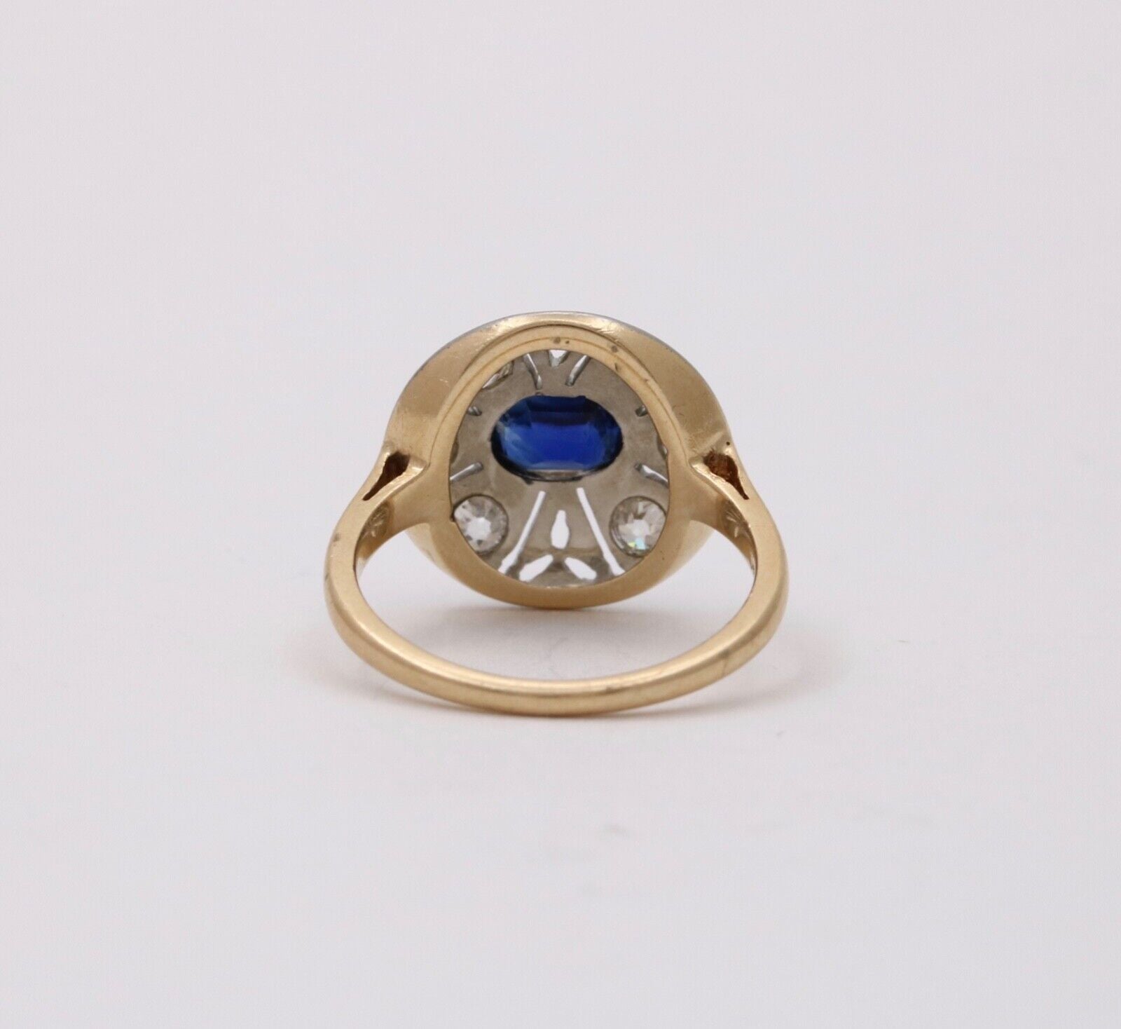 Art Deco Sapphire Diamond 14K White Yellow Gold Ring