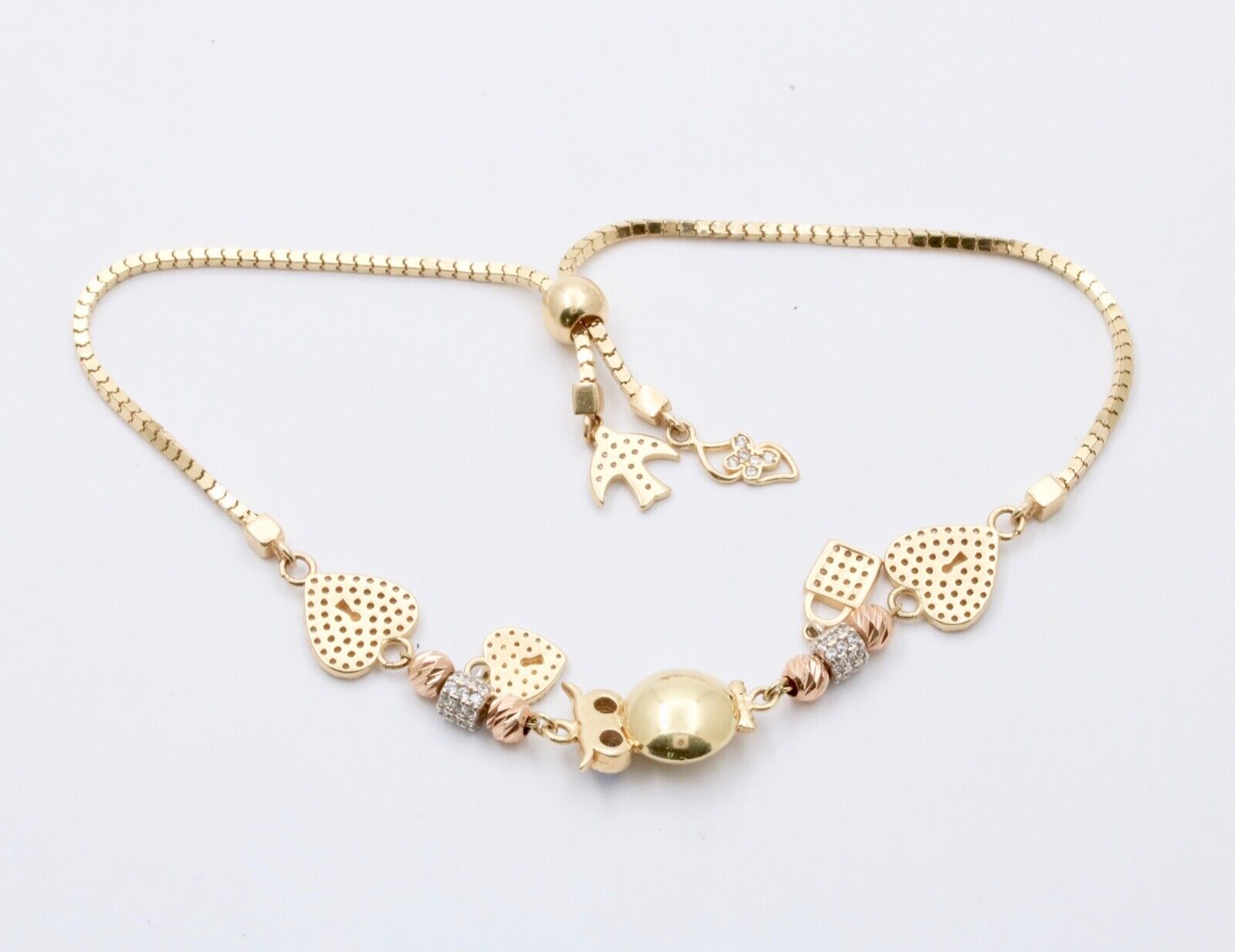 Vintage 14K Yellow Gold Gemstone Charm Bracelet