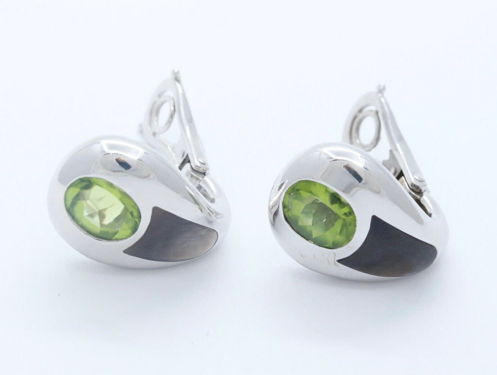 Mauboussin Vintage 18K White Gold Peridot Mother of Pearl Earrings