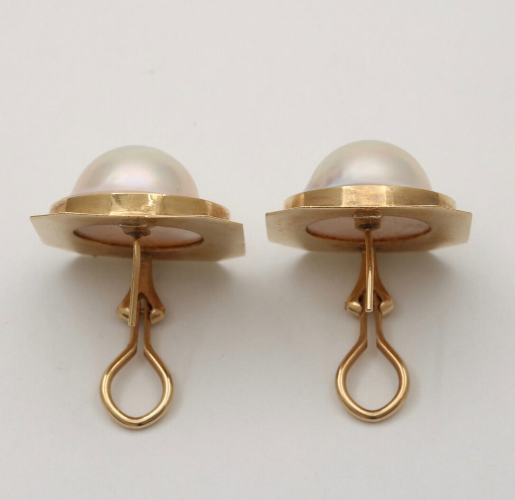 Vintage 14K Gold Large 25mm Mabe Pearl Clip On Earrings