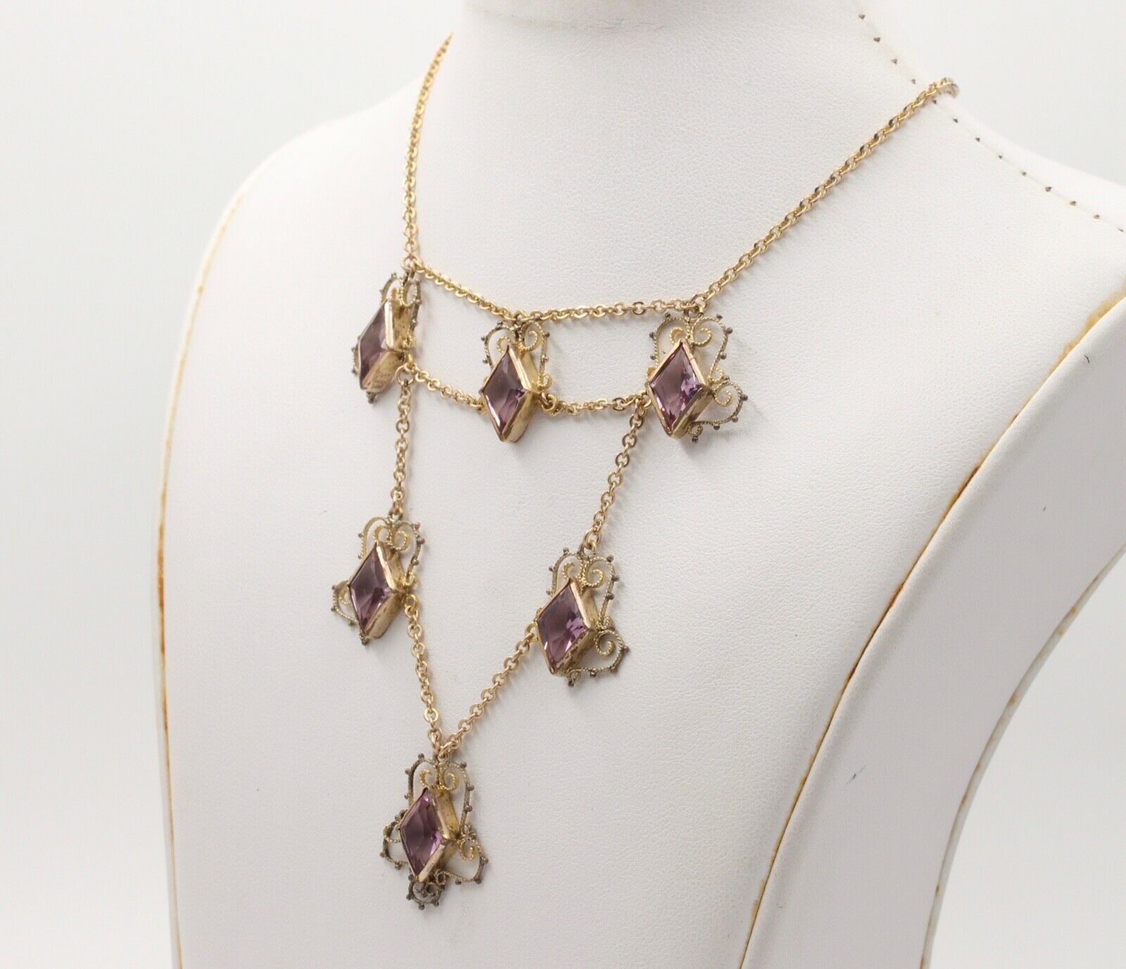 Victorian Festoon Rose De France 14K Gold Vermeil Necklace