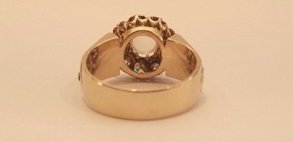 Important Historical Georgian Old Mine Diamonds Moonstone 18K Rose Gold Ring