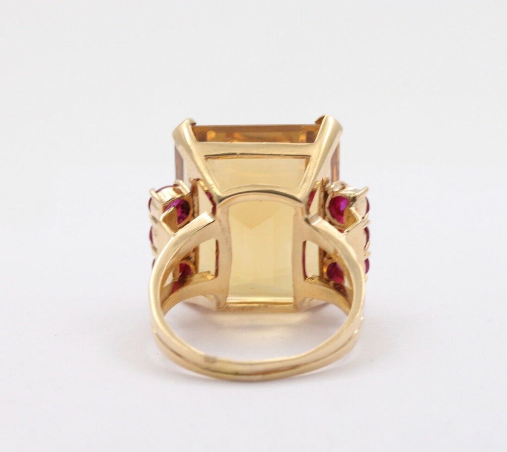 Vintage Citrine Rubies 14K Yellow Gold Cocktail Ring