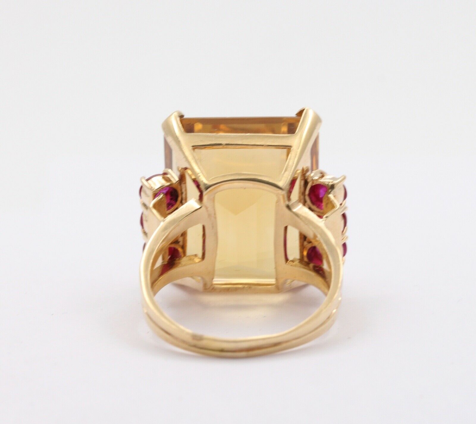 Vintage Citrine Rubies 14K Yellow Gold Cocktail Ring