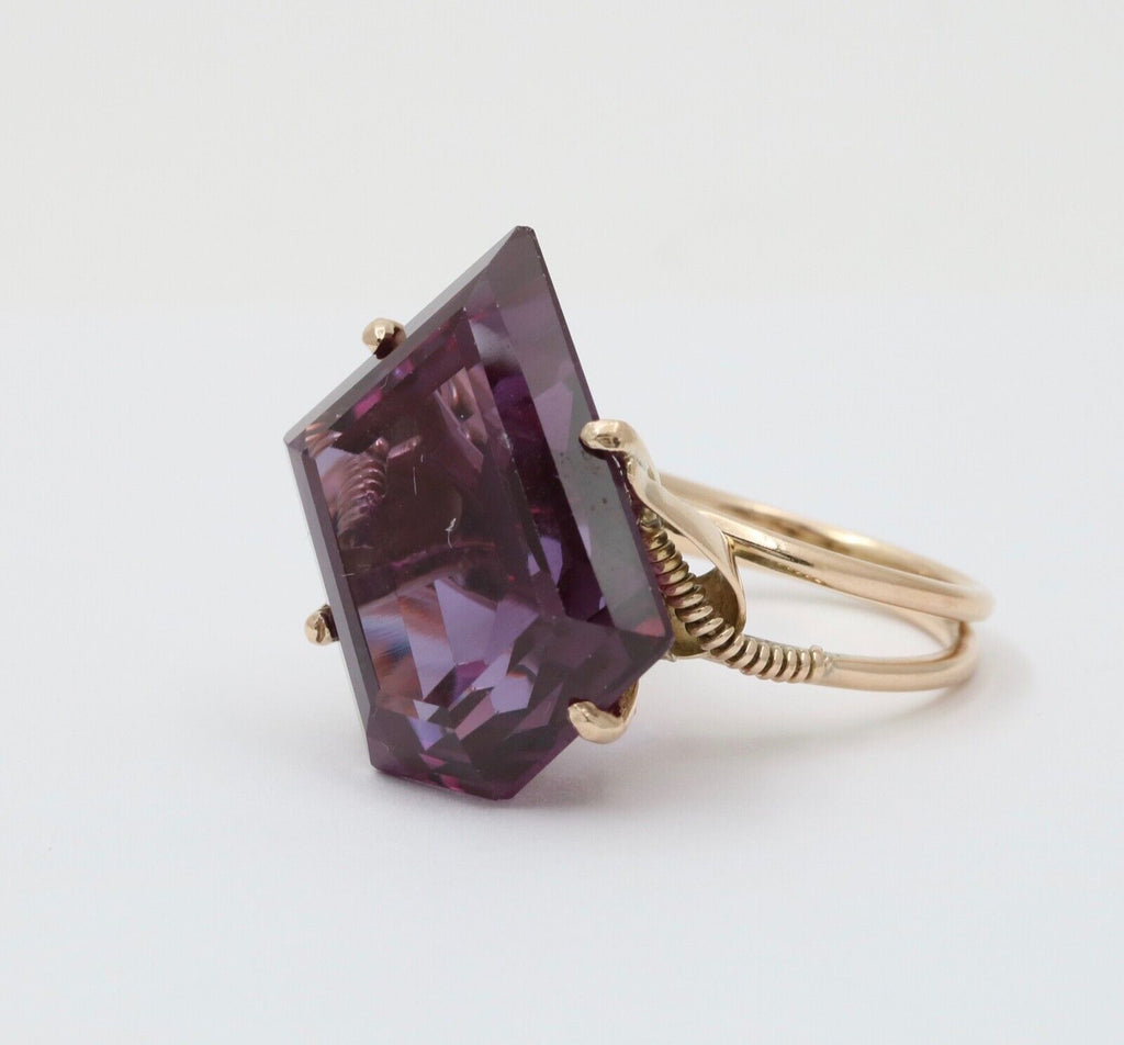 Vintage 14K White Gold Special Cut Amethyst Ring, Statement Ring.