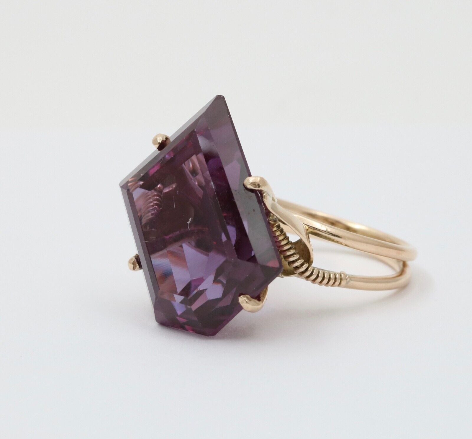 Vintage 14K White Gold Special Cut Amethyst Ring, Statement Ring.
