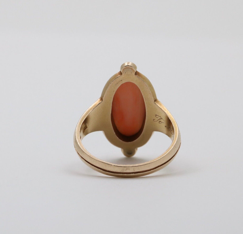 Antique 14K Yellow Gold Cushion Coral Leaf Ring