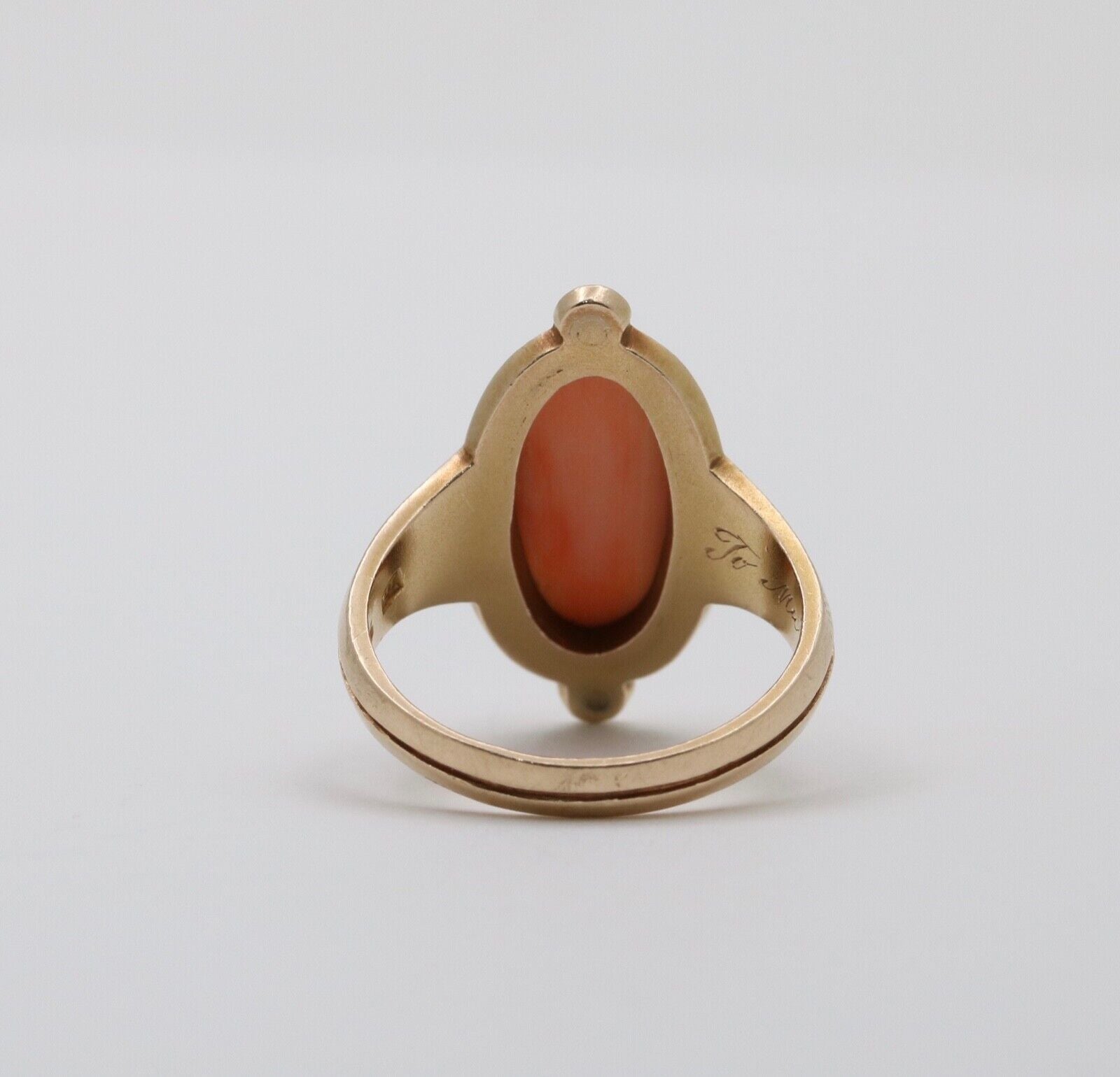 Antique 14K Yellow Gold Cushion Coral Leaf Ring
