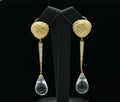 Vintage 18K Yellow Gold Diamond Rock Crystal Tear Drop Clip Earrings