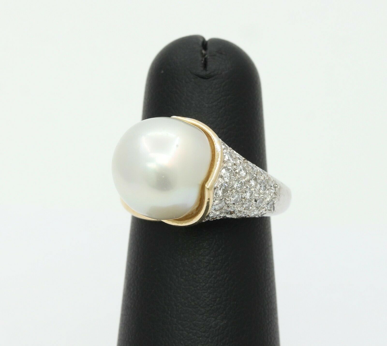 Vintage Platinum 18K Yellow Gold Diamond Pearl Cocktail Ring
