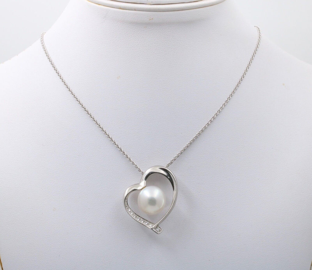 Vintage South Sea Pearl Diamonds 18K White Gold Pendant and Chain