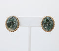 Vintage Carved Jade Flowers 14K Yellow Gold Earrings