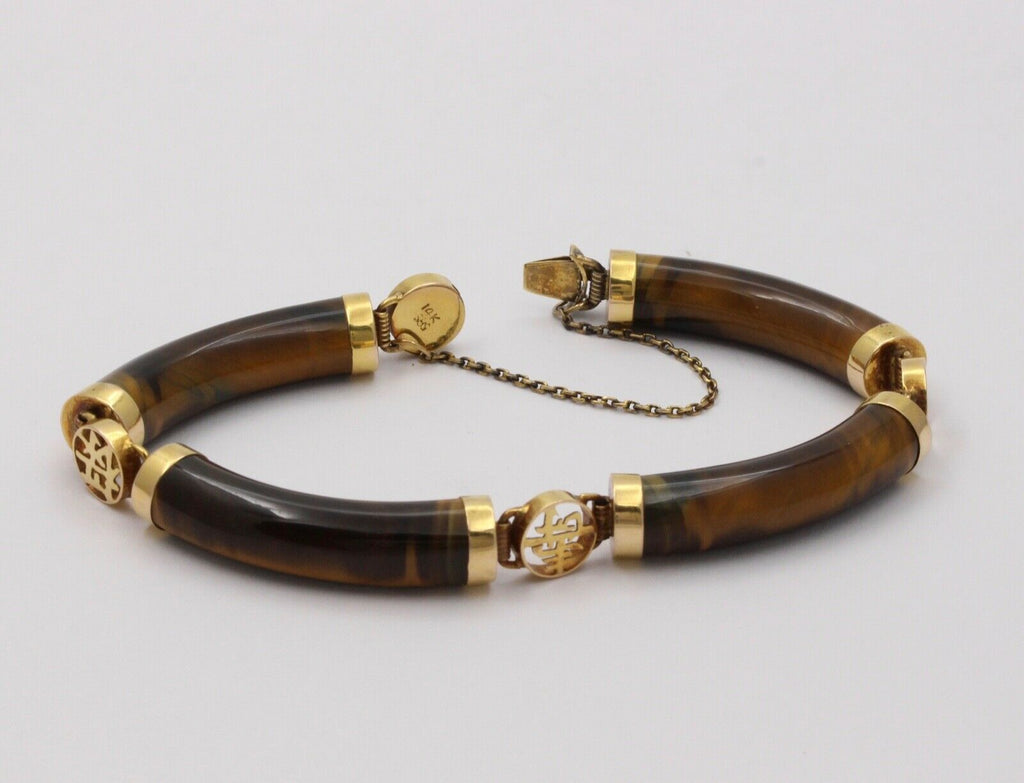 Vintage Tiger Eye 14K Yellow Gold Bracelet